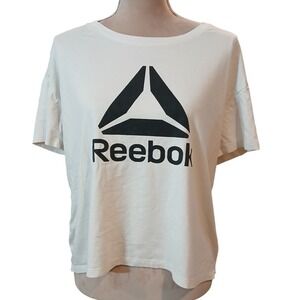 Reebok Womens XL White Logo Graphic Short Sleeve Crew Neck T-Shirt XL Boxy